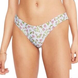 J. Crew Womens Cheeky Bikini Swim Bottom Size M Light Blue Floral Curved Waist